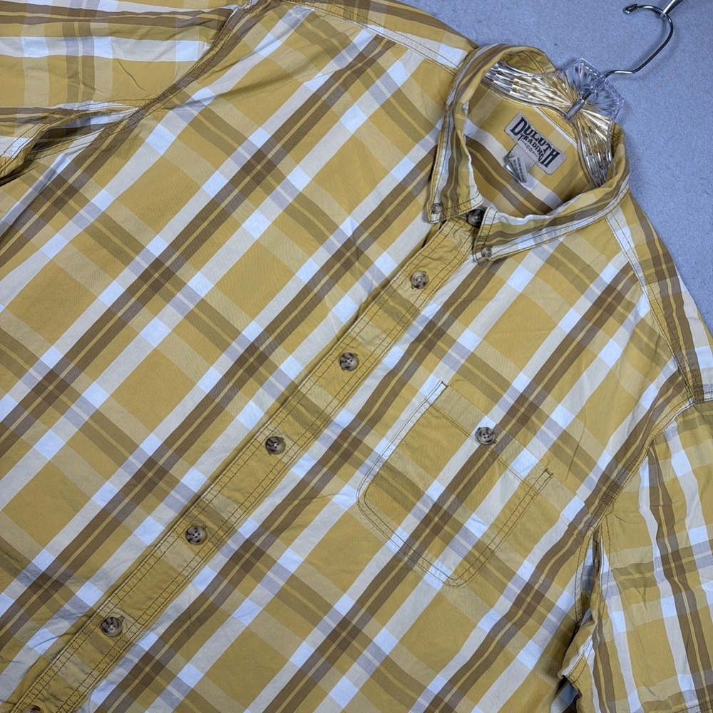 Duluth Trading Co Mens 3XL Plaid Short Sleeve Button Down Shirt Yellow